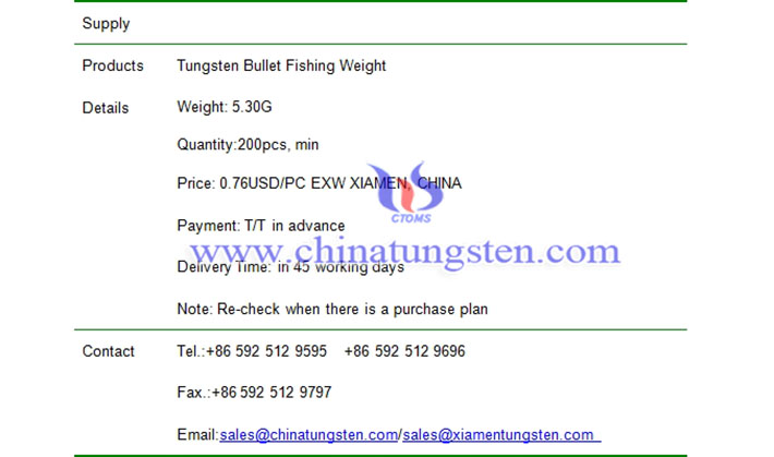 tungsten bullet fishing weight picture