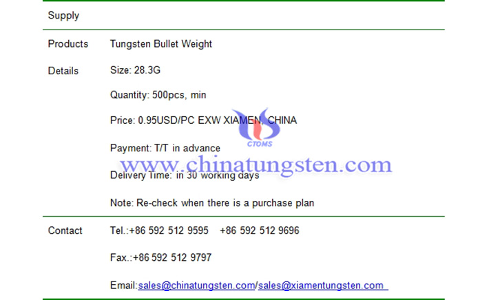 tungsten bullet weight price picture