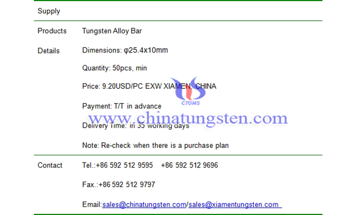 tungsten alloy bar price picture