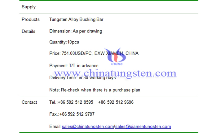 tungsten alloy bucking bar price picture