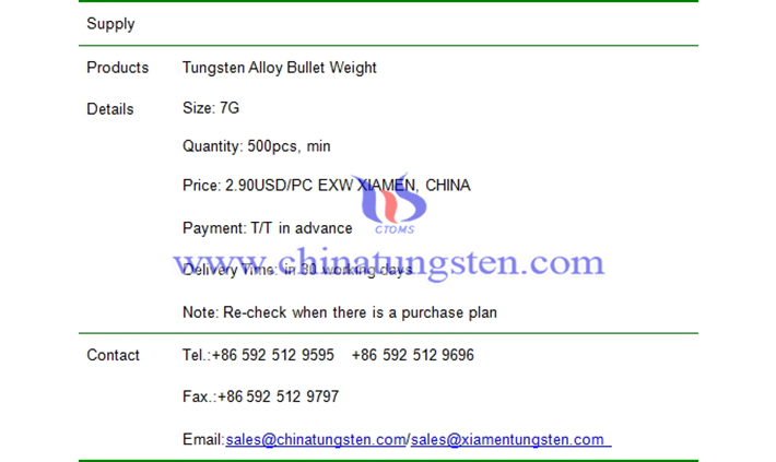 tungsten alloy bullet weight price picture