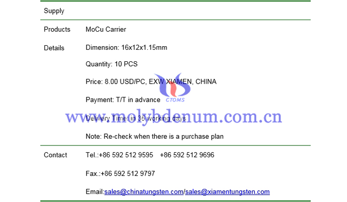 MoCu carrier price picture