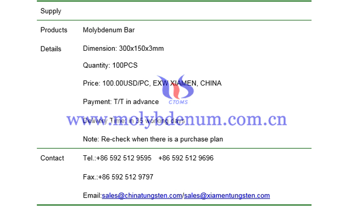 molybdenum bar price picture